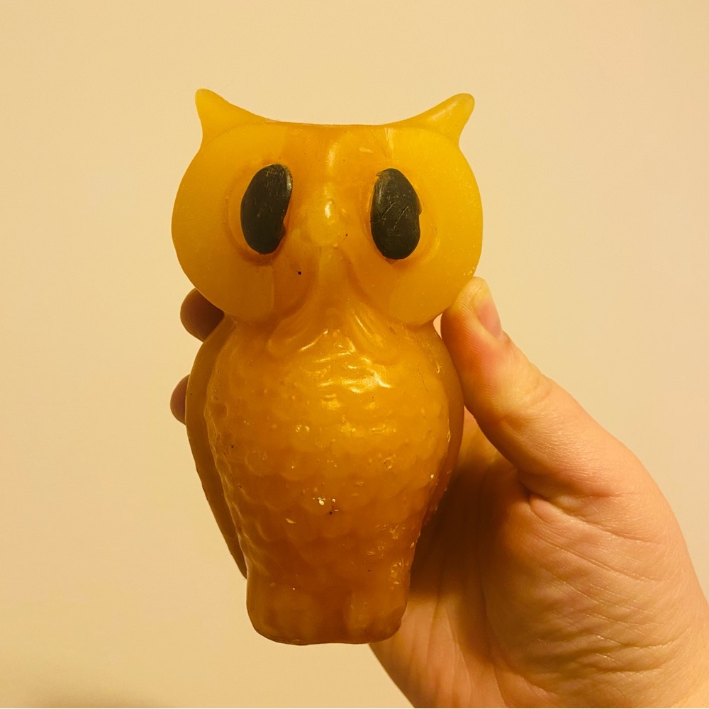 Vintage Owl Candle Mustard Yellow